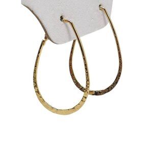 Gold Tone Hammered Hoop Earrings Vintage 1980s Glam